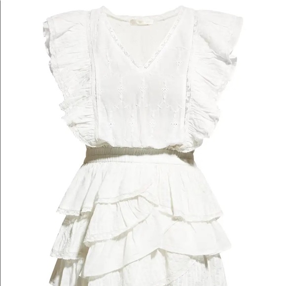 LOVESHACKFANCY Corelli Mini Ruffle Dress with Lace NWT - Picture 2 of 5